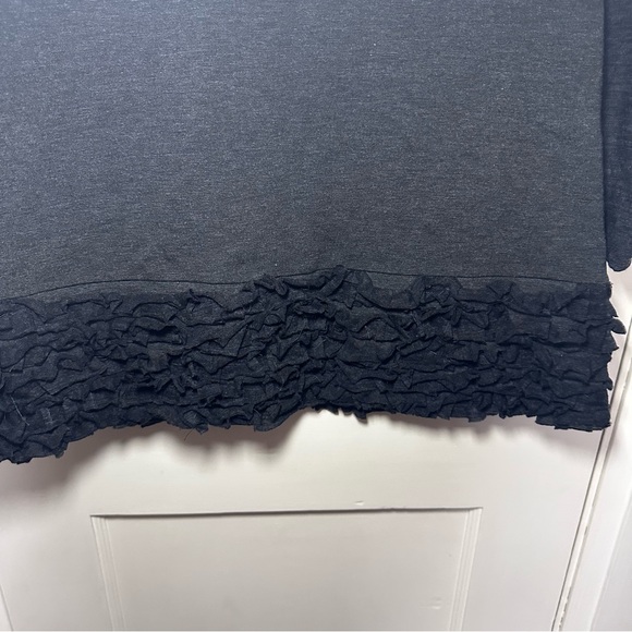 Tenax Charcoal Mock Neck Dress, Black Ruffle Details, Long Semi-Sheer Sleeves - Picture 8 of 13